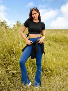 Easithlete 側抽繩短款運動T恤 - 黑色 - 查看 7