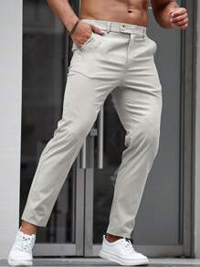 Manfinity Homme Men Slant Pocket Solid Suit Pants - Light Grey - View 5