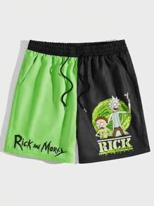 ROMWE MEN Rick and Morty | ROMWE Men Cartoon Graphic Two Tone Basketball Shorts, School