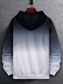 Manfinity Homme 男士渐变色花卉印花袋鼠口袋抽绳连帽衫，时代，长袖，设计师，图案，运动衫，朋友 - 黑與白 - 查看 2