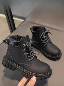 Winter New Arrivals Children's Boots For Girls/boys, Thick Bottom Street Style Motorcycle Pu Leather Shoes - Black - View 4