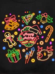 婴儿休闲卡通印花长袖卫衣，适合秋冬季穿着 - 黑色 - 查看 3