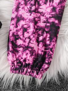 SHEIN Cô Gái Trẻ Một nửa khóa kéo Áo thun & Nhuộm buộc Quần thể thao - màu đen - Xem 6