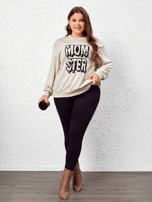 SHEIN LUNE Plus Letter Graphic Drop Shoulder Sweatshirt - Apricot - View 6