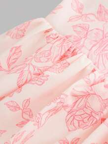 SHEIN Leap Crew 青少年女孩印花荷葉袖層疊下擺洋裝 - 彩色 - 查看 4