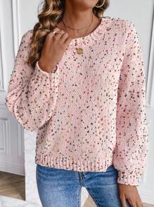 SHEIN LUNE Drop Shoulder Sweater - Pink - View 3
