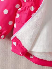 SHEIN Cô gái trẻ 1 chiếc áo khoác đệm có mũ trùm đầu in hình chấm bi Teddy - Màu Hồng Tươi - Xem 4