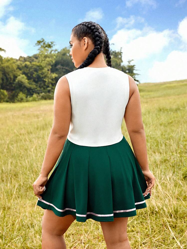 Plus Lightweight Sports Tank Top & Striped Print Sports Skirt,Women Tennis Outfit