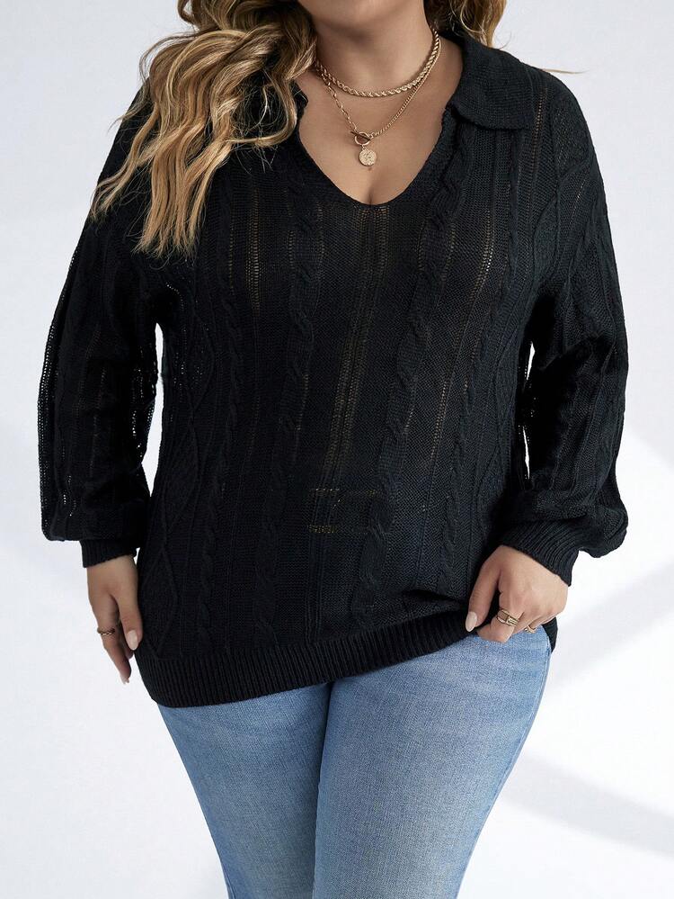 Plus Cable Knit Drop Shoulder Sweater Knit Pullover Fall Winter Sweater