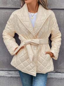 SHEIN Frenchy 大翻領落肩袖絎縫外套 - 杏色 - 查看 3