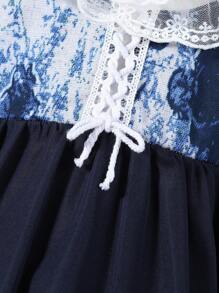 SHEIN 女小童喇叭袖荷葉邊假兩件洋裝 - 彩色 - 查看 5