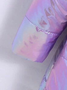 Tween Girl Mid-Length Padded Coat With Hood, Collar And Shiny Fabric, Adjustable Waist Fall Winter - Lilac Purple - View 4
