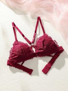 SHEIN Sujetador arnés con encaje floral - Burdeos - Ver 3