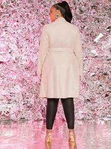 SHEIN SXY Hơn Cổ áo Thắt lưng Áo khoác Trench - Màu be - Xem 2