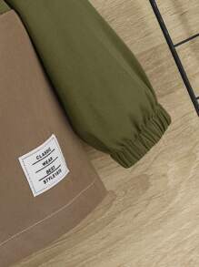 SHEIN Baby Boy Two Tone Letter Patched Detail Half Zip Hooded Jacket