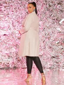 SHEIN SXY Hơn Cổ áo Thắt lưng Áo khoác Trench - Màu be - Xem 6