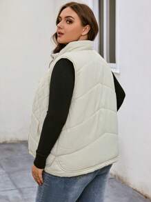 SHEIN LUNE Hơn Túi xéo Áo khoác vest quilted - Màu be - Xem 2