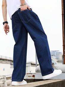 Manfinity Hypemode Nam Túi nghiêng Lỏng lẻo phù hợp quần ống rộng Quần jean - Rửa tối - Xem 3