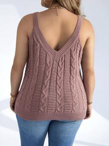 Calvaya Plus Cable Knit Top - Dusty Pink - View 2