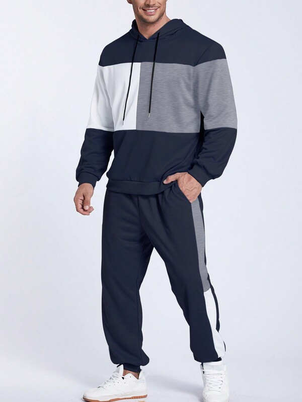 Manfinity Homme Men Plus Color Block Drawstring Hoodie & Sweatpants Track Suit