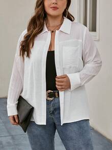 SHEIN LUNE Plus Solid Button Front Shirt - White - View 4