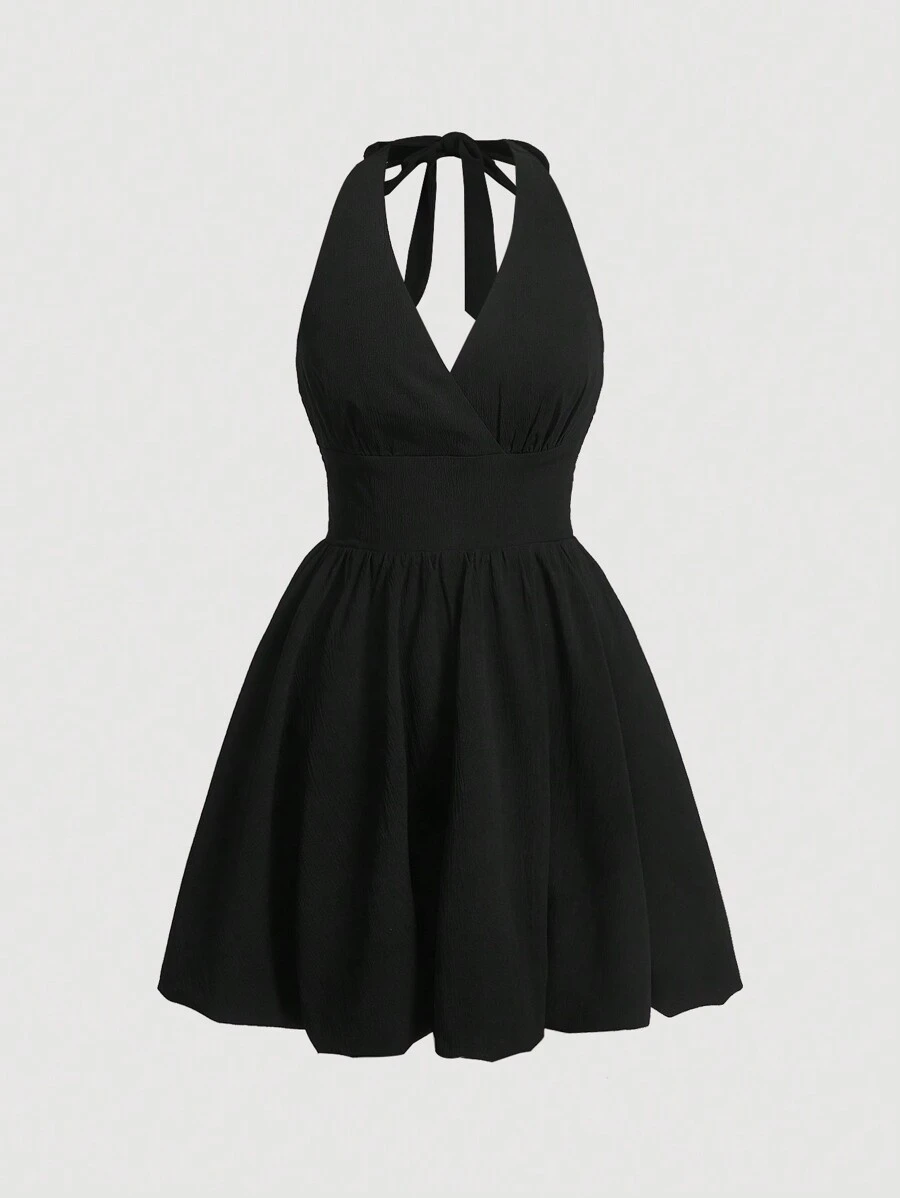 SHEIN MOD 素色後背繫帶掛脖洋裝