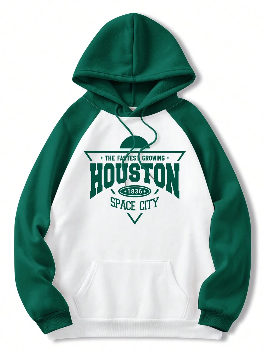 Manfinity Dauomo Nam Đồ họa Chữ cái Túi kangaroo Dây rút Áo hoodie ấm áp - trắng - Xem 1