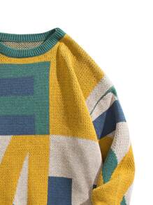 男士几何图案落肩毛衣，秋冬款 - 綠色 - 查看 4