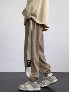 抽繩 貼布 口袋撞色 字母男士衛褲 - 咖啡棕 - 查看 2