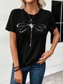 SHEIN LUNE In chuồn chuồn Áo thun - màu đen - Xem 3