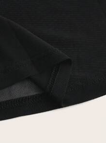 SHEIN ICON Chất rắn Kiểu Dài áo có mũ Lưới Áo - màu đen - Xem 9