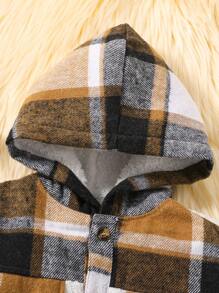 男小童格紋印花翻蓋口袋連帽毛絨夾克 - 彩色 - 查看 5