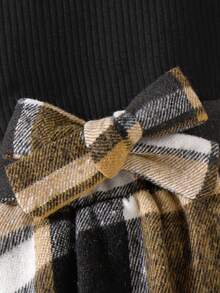 Áo thun cổ cao tay bong bóng cho bé gái 2 chiếc, trang phục váy và mũ in lưới, mềm mại, thoải mái, thời trang - màu đen - Xem 6