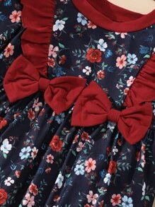 Bebé Jumpsuit con estampado floral ribete con fruncido con lazo delantero con diadema - Multicolor - Ver 4