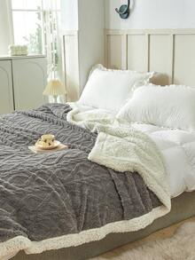 1pc Winter Bohemian Pattern Polyester Velvet Sheepskin Blanket Bedspread, Dark Grey - Dark Grey - View 6