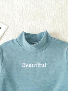 Tween Girl Letter Embroidery Mock Neck Base Tee - White - View 6
