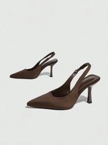 Fall/Winter 2025 Women's Casual High Heels With Pointed Toe, Thin Heel, Low Vamp And Back Strap,Kitten Heels,Elegant,Women Pumps,Elegant - Coffee Brown - View 5