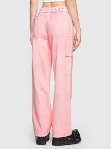 ROMWE Kawaii Zipper Pocket Side Cargo Jeans - Pink - View 3