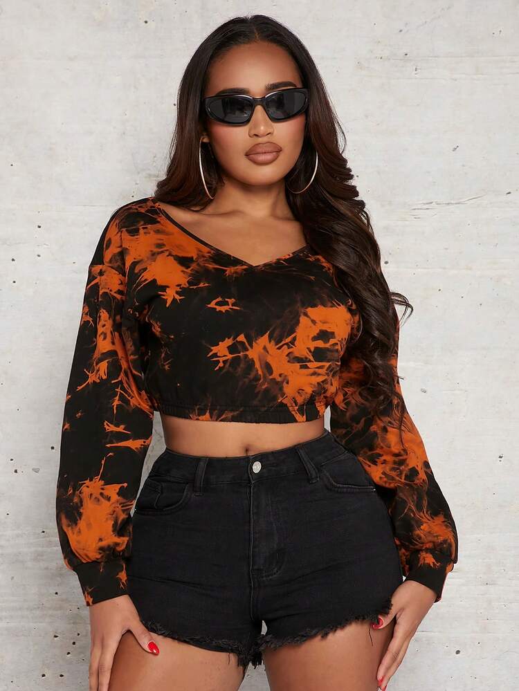 Tie Dye Drop Shoulder Crop Sweatshirt