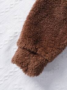 SHEIN Tween Girl Letter Embroidery Teddy Hoodie