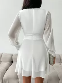 EURMUSE Plunging Neck Ruched Waist Dress - White - View 4