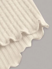 SHEIN Teen Girl Ruched Bust Lettuce Trim Hanky Hem Tee - Beige - View 3