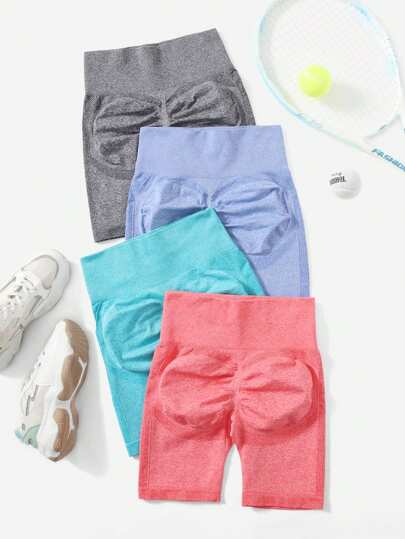 Easithlete 4pcs Seamless Scrunch Butt Wide Waistband Sports Shorts Stretchy Shorts