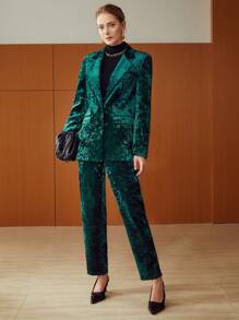MOTF PREMIUM CRUSHED VELVET BLAZER - Dark Green - View 5