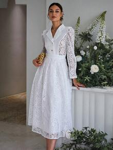 Sollinarry Vestido de cuello con solapa con encaje - Blanco - Ver 4