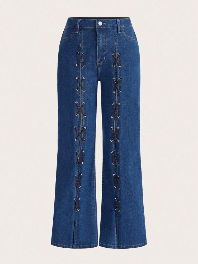 Lace Up Front Flare Leg Jeans