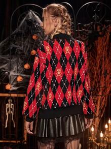 PUNK Suéter de punto con caída de hombros y estampado de argyle para otoño e invierno - Multicolor - Ver 2