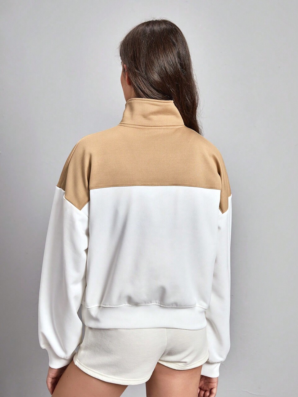Embroidery Letter Pattern Two Tone Half Zip Drop Shoulder Outdoor Sweatshirt