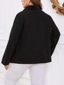 SHEIN Unity 大碼大翻領開門襟外套 - 黑色 - 查看 3