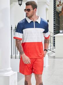 Manfinity Homme Men Plus Colorblock Polo Shirt & Shorts - Multicolor - View 4